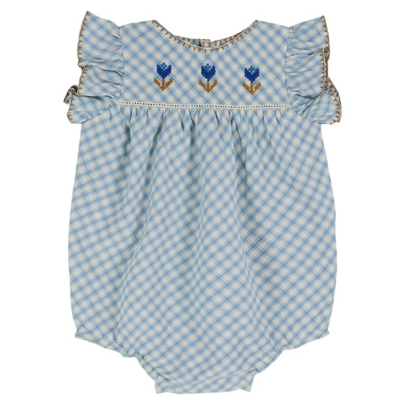 Emile et Ida Blue Gingham Embroidered
Romper (Carreaux Cross Stitch - 12 months) - Picture 1 of 6